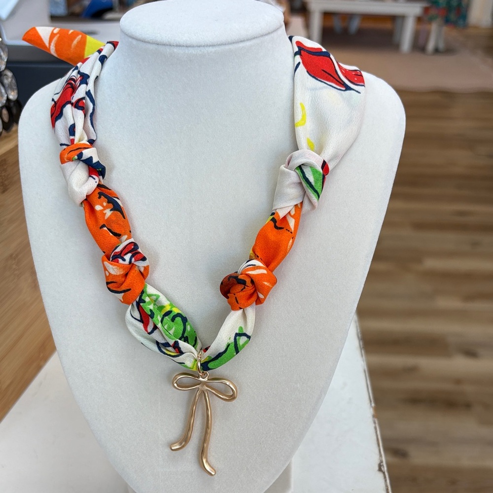 Colorful Scarf Necklace with Gold Pendant